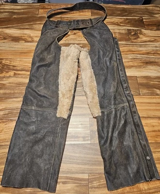 De colección Harley Davidson Cuero Marrón Piel Motocicleta Montar De Colección Chaps Talla XL Foto 1 de 4