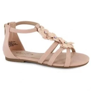 NWT MARBELLA - Sz 6 Pink Gladiator Strappy SANDAL, Sequined Flowers, Back Zip - Picture 1 of 9