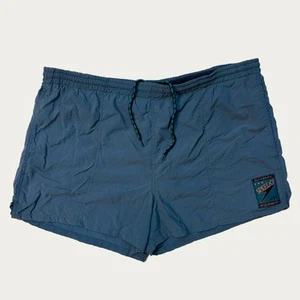 Vtg 80 90's Speedo Blue Nylon Swim TRUNKS Athletic BEACH Surfer Board Shorts L - Picture 1 of 5