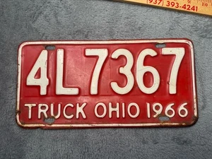 Ohio 1966 Truck License Plate Tag Red Automobile Collectible Decor 2J - Picture 1 of 2