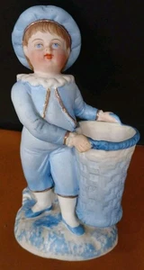 Bisque Porcelain Toothpick Holder Young Boy With Basket German Heuback Co - 1890 - Picture 1 of 5