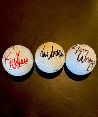 Lot Of 3 Signed Golf Balls: Hal Sutton, Bill Haas, Tom Wango Golfers 20 PGA Wins - Image 1 of 4