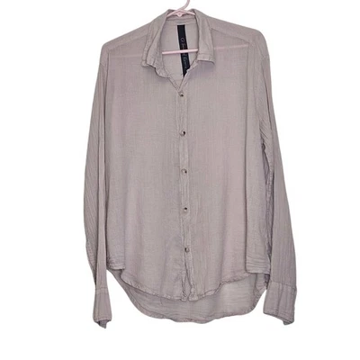 Q House of Basics Long Sleeve Button Up Shirt Casual Unisex Minimalist Lagenlook - Image 1 of 4