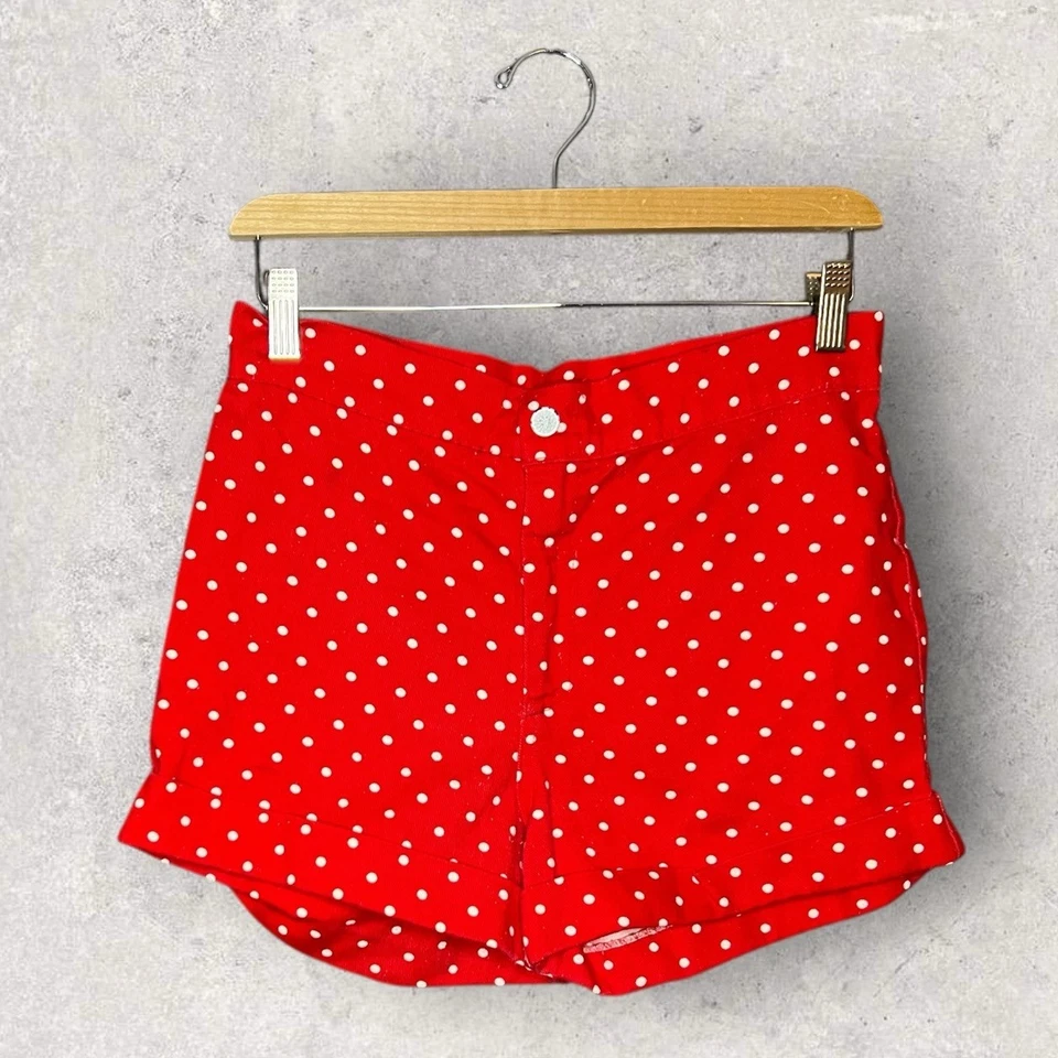 Pantalones cortos de mezclilla rojos salpicaduras pintura lunares hechos a mano vintage talla XS únicos en su clase Foto 1 de 4