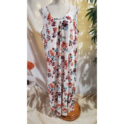 Maxi Vestido Granate Hill Verde Algodón Orgánico Floral Encaje Sin Mangas Talla XL Eco Foto 1 de 4