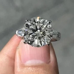 4,24 TCW Rundschliff Moissanit Drei Steine Verlobungsring 14K Weißgold vergoldet - Bild 1 von 11