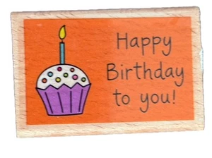 Happy Birthday To You Cupcake Candle Special Occasion Greeting Wood Rubber Stamp - Picture 1 of 3