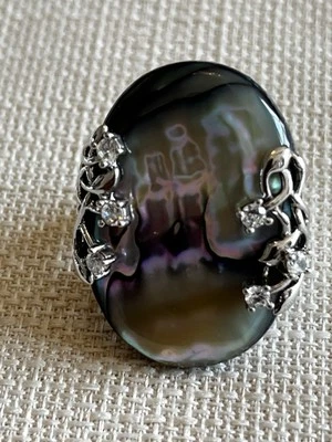 Imposanter  ovaler Abalone Muschel Ring, 925 Silber, Zirkonia ,RG 50 , 3.5 x 2,5 - Bild 1 von 4