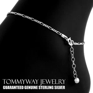 Real 925 Sterling Silver 9"-10" Adjustable Figaro Ankle Bracelet Anklet - Picture 1 of 6