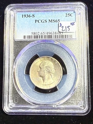 1936 S WASHINGTON QUARTER PCGS MS65 - Image 1 of 4