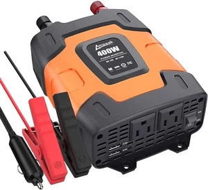 Ampeak 400 Watt Car Power Inverter – 2 AC Outlets, Dual USB 4.8A, 12V to 110V - Picture 1 of 15
