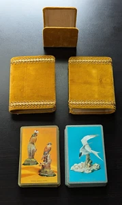 Vintage Edward Marshall Boehm Bird Playing Card Set Gold Velvet Bookcase Holder - Imagen 1 de 16