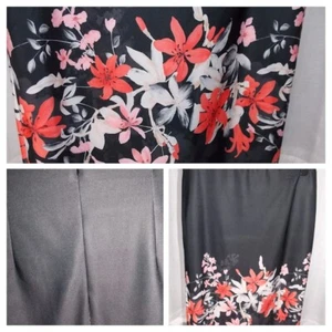 ROMAN ORIGINALS(3630)BLACK PENCIL SKIRT,ORANGE FLORAL PATERNED HEM,SIZE16/34W - Picture 1 of 11