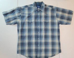 Vintage Wrangler Shirt Mens XXL Western Cowboy Plaid Pearl Snap Denim - Picture 1 of 8