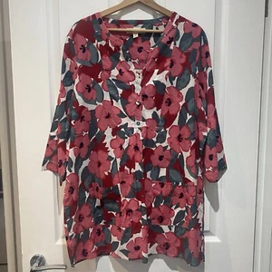 Seasalt Cornwall Tunic UK14 Pink Floral Aventurier Cotton Coastal Bloom ¾Sleeve - Picture 1 of 8