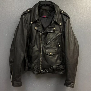 Branded Garments inc 44 men’s black leather jacket vintage motorcycle biker RARE - Picture 1 of 23