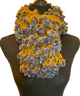 Obd Handmade, Hand Knit Oceanic, Lace Ruffle & Chenille Scarf