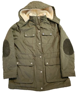 White Stuff ShowerProof Jacket Khaki Hooded Faux Fur Lined Size UK 14 - Picture 1 of 7