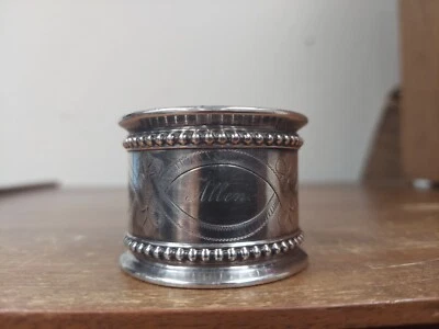 Antiguo anillo de servilleta victoriano con cuentas plateado diseño grabado "Allen" en muy buen estado Foto 1 de 4