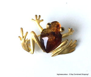 Vintage Brooch Pin Frog Lucite Jelly belly Gold tone Jewelry lot y
