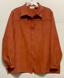 Studio Works Button Blouse Women's Lg Orange Faux Suede Soft Classic Lagenlook - Picture 1 of 11