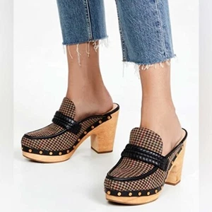 VERONICA BEARD Delia Pumps Clogs Houndstooth Studded Platform Hazelwood Shoes 9 - Picture 1 of 7