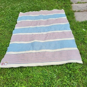 Vintage Didas Deken Holland Retro Dutch Pink Blue Wool Blanket w/ Original Label - Bild 1 von 9