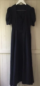 Vintage 40er Jahre schwarz Herzausschnitt Acetat volle Länge Kurzarm Kleid S - Bild 1 von 11