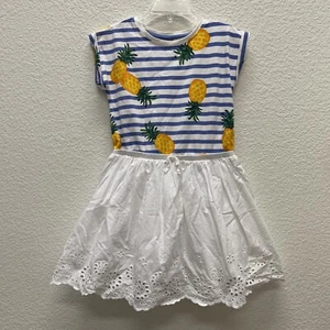 Cynthia Rowley Girls Size 5 Dress Crew Neck Pineapple Striped Eyelet Lace White - Picture 1 of 6