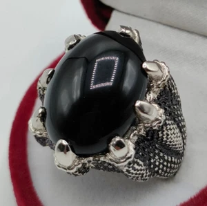 Agate Stone In Black Aqeeq Ring Eagle Claw Design Unique Falcon Claw Ring 925 - Picture 1 of 5
