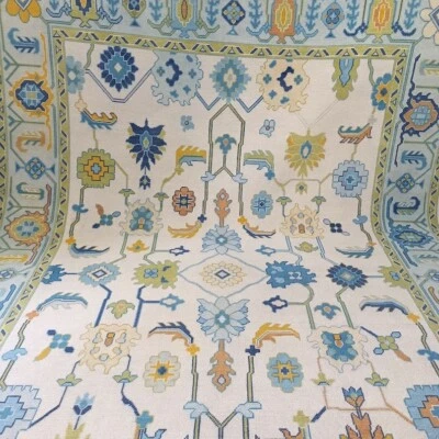 Oushak  Premium Lt.Pink-Blue Contemporary Hand-Knotted Rugs to decor living area - Image 1 of 4