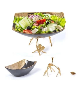 Hallops Metal Salad Bowl - Stainless Steel and Ceramic Large Fruit Bowls - Picture 1 of 4