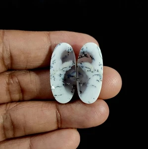 22.50 Cts Natural Dendritic Opal oval Cabochon 2 Pcs Jewelry Supply 28x12x3 MM - Picture 1 of 7