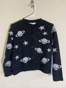 Zara Black Metallic Galaxy Planet Star Space Cosmic Celestial Cardigan Pullover S - Bild 1 von 8