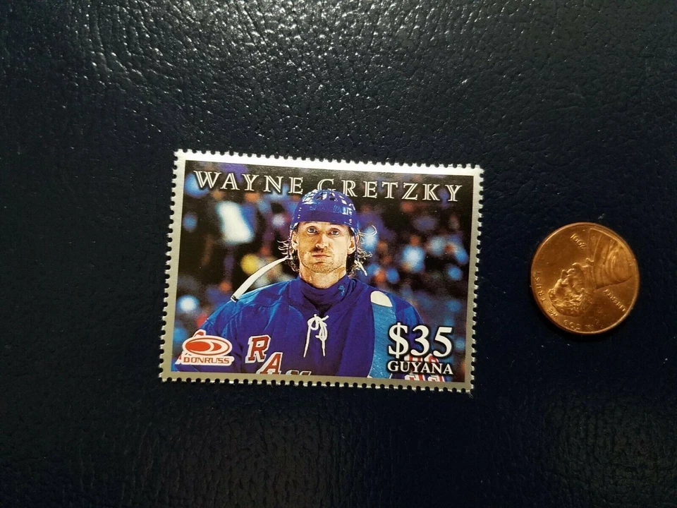 Estampilla perforada plateada Wayne Gretzky New York Rangers Donruss Guyana WOW Foto 1 de 1