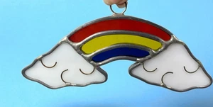 Rainbow Stained Glass Suncatcher in Clouds Vintage HOMEMADE - Picture 1 of 10