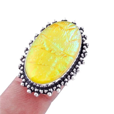 Yellow Color Opal Gemstone Ethnic Style Handmade Jewelry Ring 8.25 F867 - Image 1 of 4