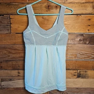 Lululemon Tame Me Tank Fresh Teal Mini Stripe Mint Green Blk Size 6 No Drawcord  - Picture 1 of 12
