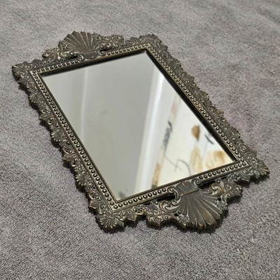 VTG Ornate Mirror Cast Silvertone Metal Rococo Victorian Baroque Style 11"×6.5" - Image 1 of 4