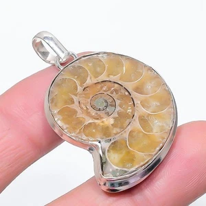 Ammonite Fossil Gemstone Pendant Anniversary Gift Handmade Amazing Jewelry 2.2" - Picture 1 of 7