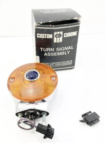 19-114 CUSTOM CHROME FLT FRONT AMBER TURN SIGNAL ASSEMBLY HARLEY 68400-86 NOS - Picture 1 of 1