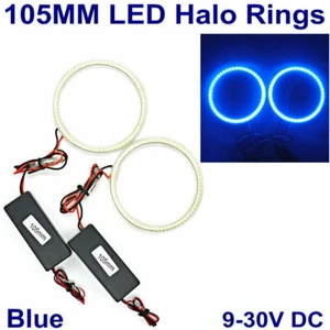 Pair 105MM Halo Rings LED Angel Eye SMD Daytime Running Light FogLight Ring Blue - Picture 1 of 8