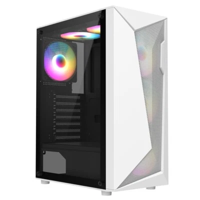 CIT White ATX Gaming PC Case Mid Tower 6 x 120MM A-RGB LED Fans Tempered Glass - Image 1 of 4