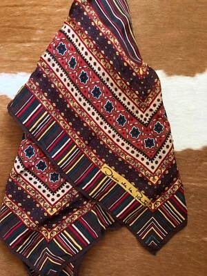 De Colección Oscar De La Renta Estampado Seda Bufanda Cuadrada 24x24 Marrón Floral Bufanda Foto 1 de 3