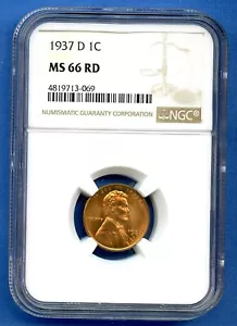 1937 D NGC MS66RD Lincoln Wheat Cent 1c Penny US Mint Coin 1937-D MS-66 RD - Picture 1 of 3