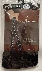 Leg Avenue Opaque Black Thigh Highs with Pirate Skull Print New 6670 - Picture 1 of 4