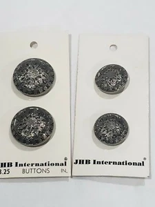 4 - Vintage JHB International 2 Packs 1- 1" & 1 - 3/4" Ornate Silver Buttons - Picture 1 of 3