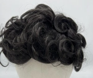 Mens Toupee Loose Curl Hair Replacement System Ultra Thin Black Curly Hairpieces - Picture 1 of 6