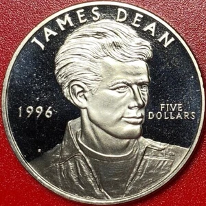 1996 MARSHALL ISLAND $5 JAMES DEAN AMERICAN ACTOR INDIANA PROOF-L CuNi no silver - Picture 1 of 5