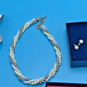 AVON FAUX PEARL MULTI STRAND 14" NECKLACE & 1/3" STUD EARRINGS - Picture 1 of 9